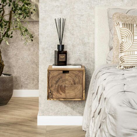 Table de chevet bois – 1 tiroir, forme cube MELBOURNE