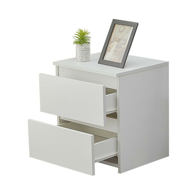 Table de Chevet Bois à 2 tiroirs avec Design sans poignée, Chambre à Coucher,46x40x34cm, Blanc