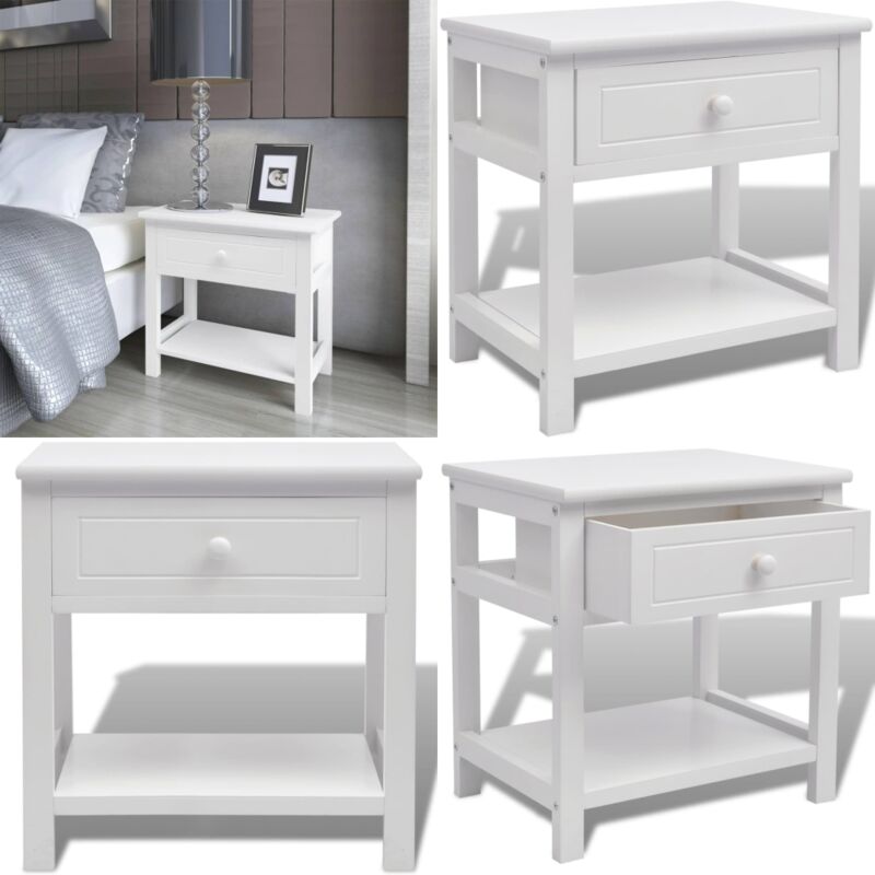 Table de chevet Bois Blanc - Table De Chevet - Commode - Meubles De Chambre - Mobilier Blanc - Étagères Murales - Home & Living