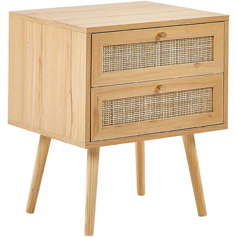 Beliani - Table de chevet en Rotin Bois Clair Table de Nuit Boho 2 Tiroirs Cadre Robuste Perote