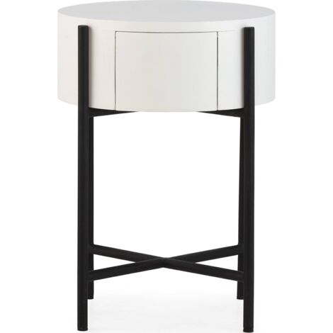 Table de chevet bois de cèdre blanc et métal noir design moderne - Blanc mat et noir profond