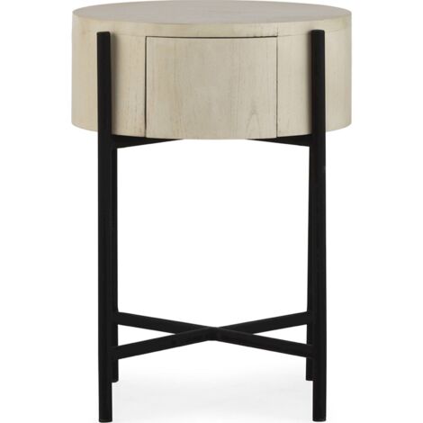 Table de chevet bois de cèdre blanc voilé et piétement noir - blanc voilé et noir mat