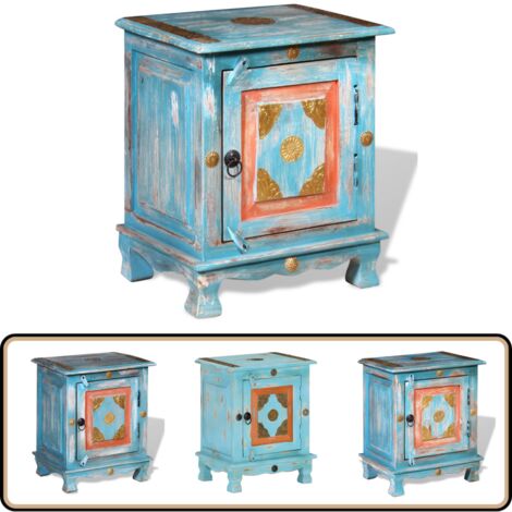 Table de chevet Bois de manguier massif Bleu - Table De Chevet - Meuble De Chambre - Table De Nuit - Mobilier Indien - Table Basse