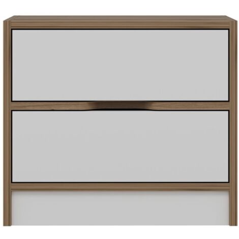 Table de chevet bois et blanc 2 tiroirs MOLDE