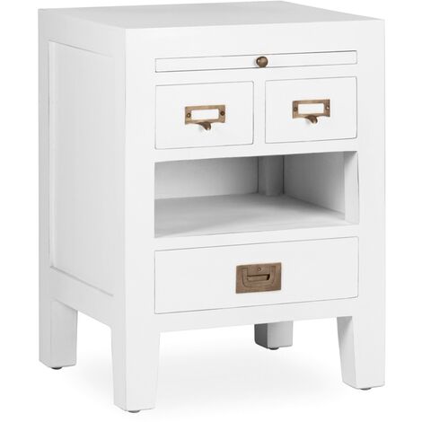 Table de chevet bois massif de mindi blanc Kourame 45cm