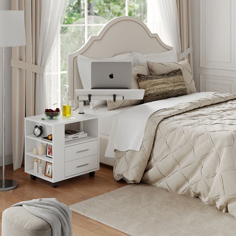 Vicco - Table de chevet Bora, Blanc, 60 x 69 cm avec 2 tiroirs