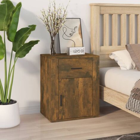 Table de chevet - Bout de Canapé Armoire De Rangement Chêne fumé 50x36x60 cm Bois d'ingénierie BV860412 - BonneVie