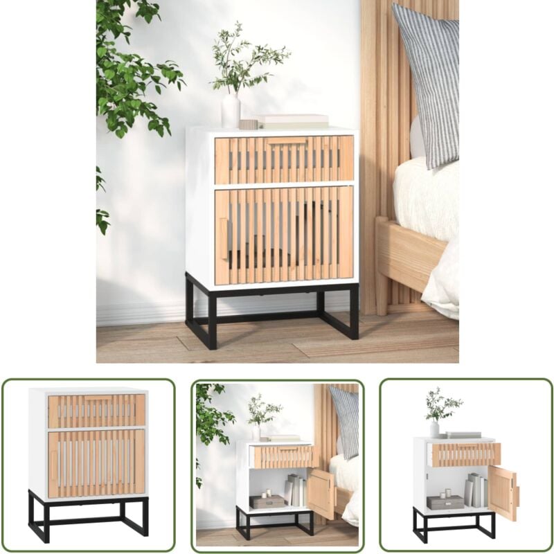 Bonnevie - The Living Store Table de chevet blanc 40x30x55,5 cm bois d'ingénierie et fer - Table De Chevet - Meuble De Chambre - Table Nuit