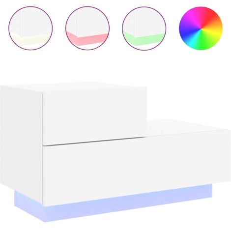 Table de chevet  Cabinet de chevet  Table de nuit avec lumières LED blanc 70x36x40,5 cm