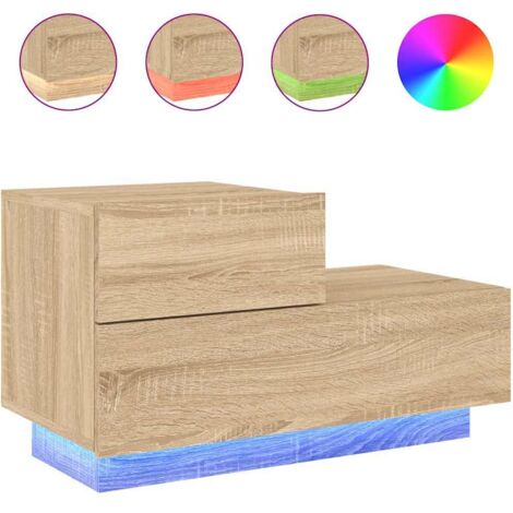 Table de chevet  Cabinet de chevet  Table de nuit avec lumières LED chêne sonoma 70x36x40,5 cm
