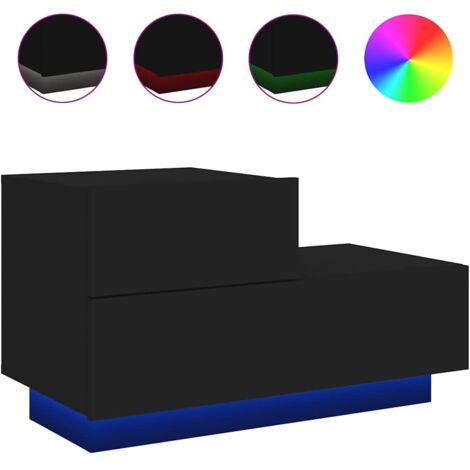 Table de chevet  Cabinet de chevet  Table de nuit avec lumières LED noir 70x36x40,5 cm