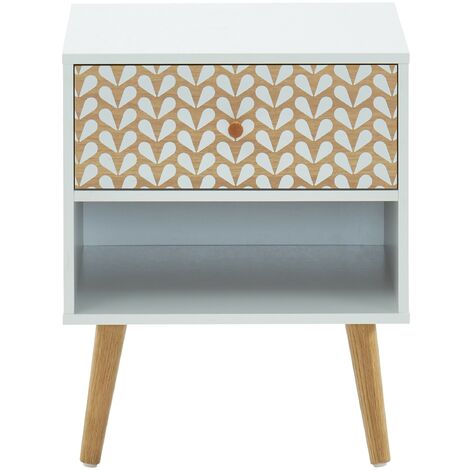 Table de chevet CAPUCINE blanc et effet chêne 1 tiroir 40cm - Bois