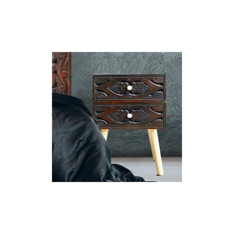 Cotecosy - Table de chevet Catana 2 tiroirs Marron