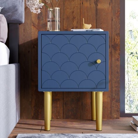 QIYAO Table de chevet, certifié FSC, table de chevet, bleu marine, table de canapé adaptée à n'importe quel lit et chambre à coucher - H50/L35/P35 cm