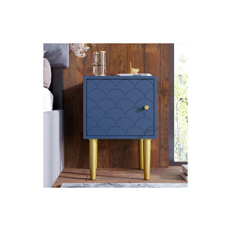 Table de chevet, certifié fsc, table de chevet, bleu marine, table de canapé adaptée à n'importe quel lit et chambre à coucher - H50/L35/P35 cm