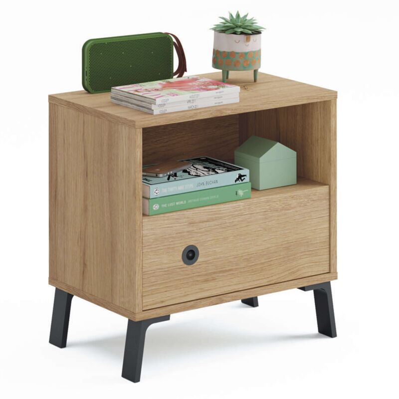 Table de chevet Chambre à coucher Clim 1 Tiroir 1 Tiroir 1 Creux Style industriel Couleur Chêne Or 52x50x35 cm