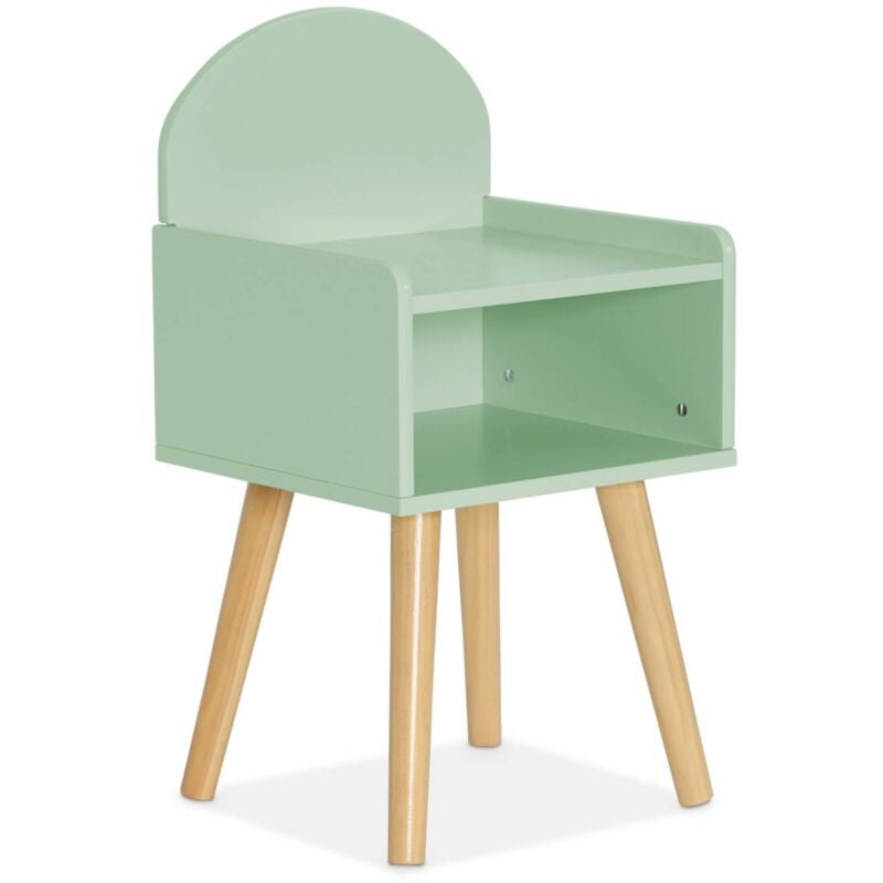 Table de chevet chambre enfant. vert. pieds en pin
