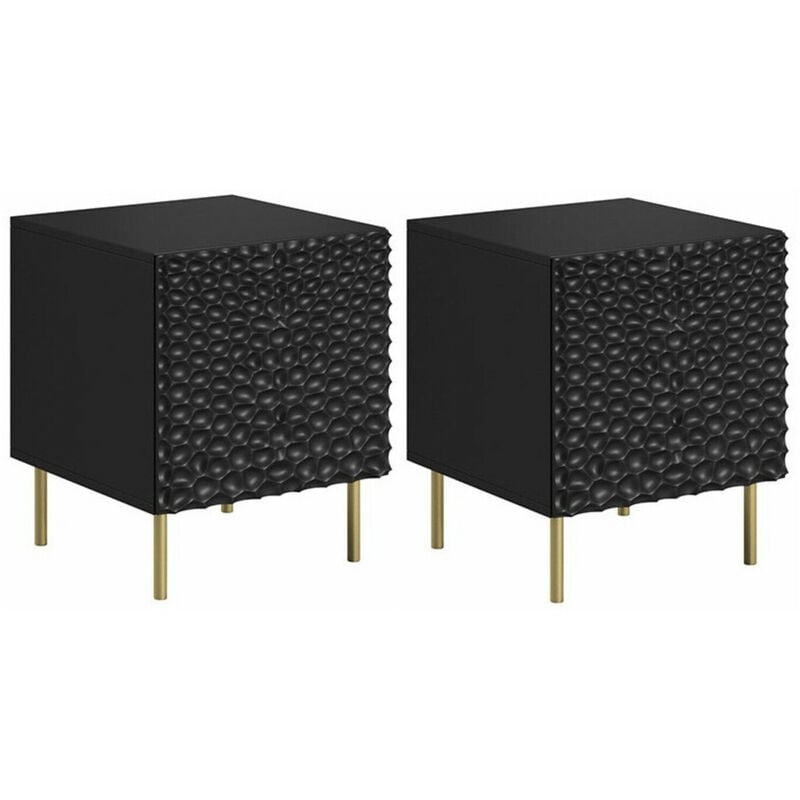 Ensemble de tables de chevet Charlotte 172, Noir + Doré, Nombre de tiroirs: 0, Le nombre de portes: 0, 54x44x41cm, Stratifié, mdf