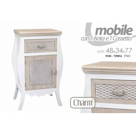 Table de chevet charme shabby chambre avec tiroirs effet antique cm 48 x 34 x 77 h