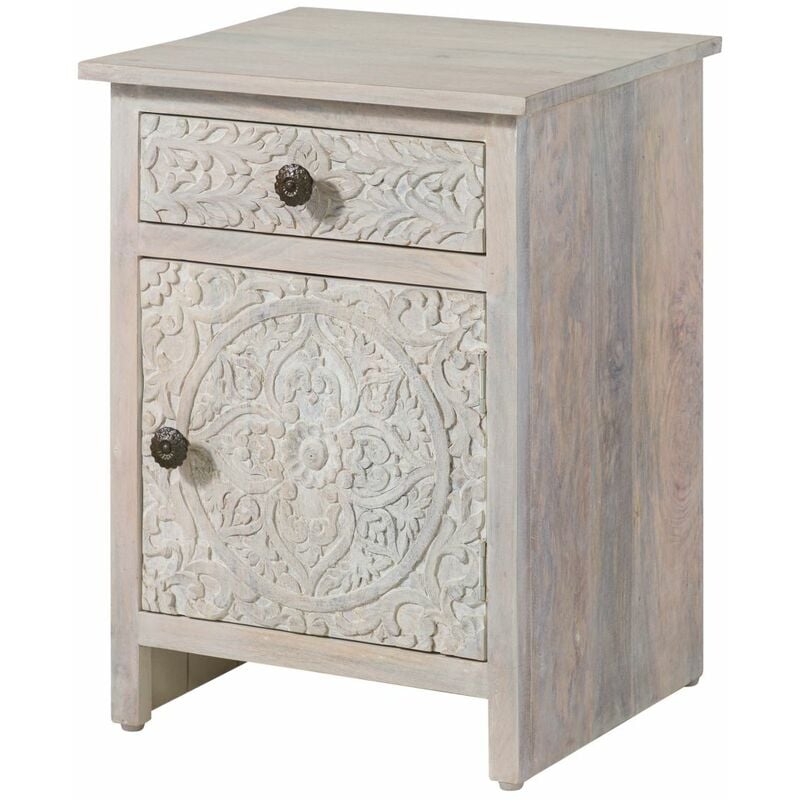 Table de nuit 45x40 Manguier huilé Blanc kashmir 105