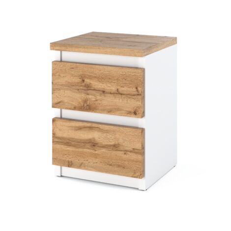 Table de chevet chêne blanc Wotan 30 cm – 2 tiroirs avec glissières à billes – Finition mate minimaliste pour chambre - CM 2 S