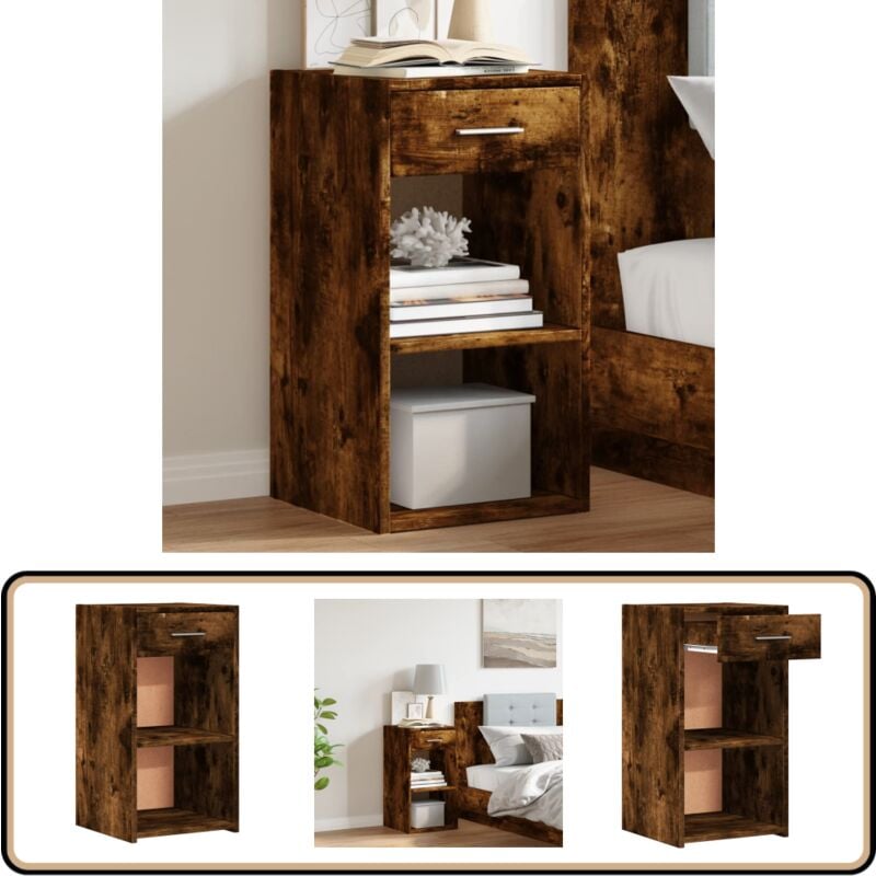 Table de chevet Chêne fumé 35x34x65 cm Bois d'ingénierie - Table De Chevet - Table De Nuit - Meuble De Chambre - Commode - Étagère