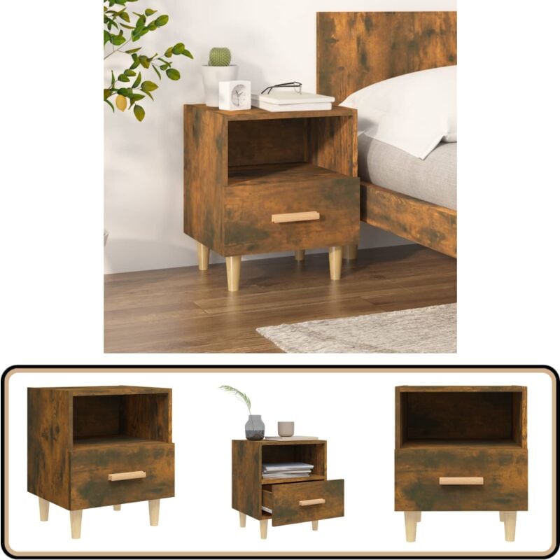 Table de chevet Chêne fumé 40x35x47 cm - Table De Chevet - Meuble De Chambre - Armoire De Chevet - Commode - Design Scandinave