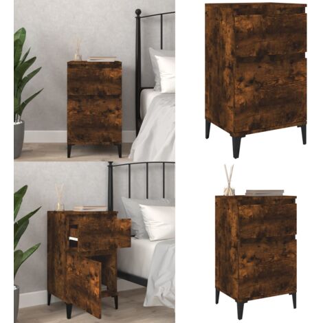Table de chevet chêne fumé 40x35x70 cm - Table De Chevet - Meuble De Chambre - Armoire - Commode - Étagère Murale - Home & Living