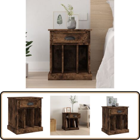Table de chevet chêne fumé 43x36x50 cm - Table De Chevet - Meuble De Chambre - Commode - Armoire D'appoint - Mobilier Intérieur
