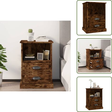 Table de chevet chêne fumé 43x36x60 cm - Table De Chevet - Meuble De Chambre - Commode - Armoire D'appoint - Mobilier Moderne