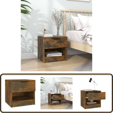 Table de chevet Chêne fumé Bois d'ingénierie - Table De Chevet - Meuble De Chambre - Table Nuit - Commode - Rangement Intérieur