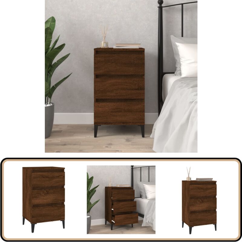 Table de chevet chêne marron 40x35x70 cm bois d'ingénierie - Table De Chevet Industrielle - Table De Nuit - Meuble De Rangement - Table D'appoint