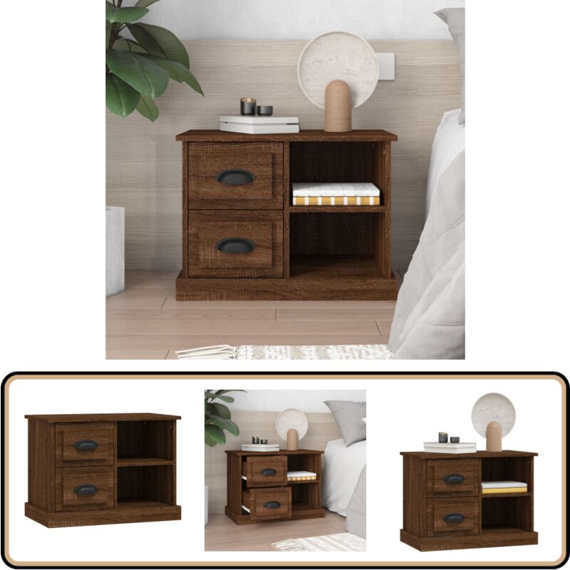 Table de chevet chêne marron 60x35,5x45 cm - Table De Chevet - Meuble De Chambre - Table Nuit - Commode - Rangement