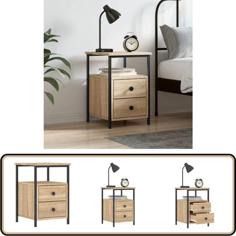 Table de chevet chêne sonoma 34x35,5x50 cm bois d'ingénierie - Table De Chevet Industrielle - Meuble De Chambre - Table D'appoint - Rangement