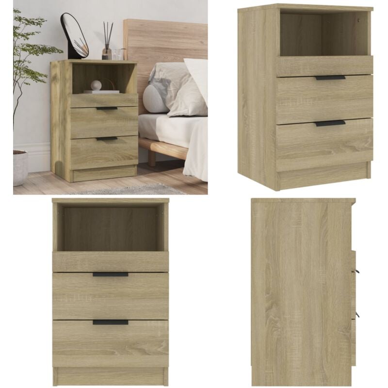 Table de chevet Chêne sonoma Bois d'ingénierie - Table De Chevet - Meuble De Chambre - Table Nuit - Commode - Rangement Tiroir - Home & Living