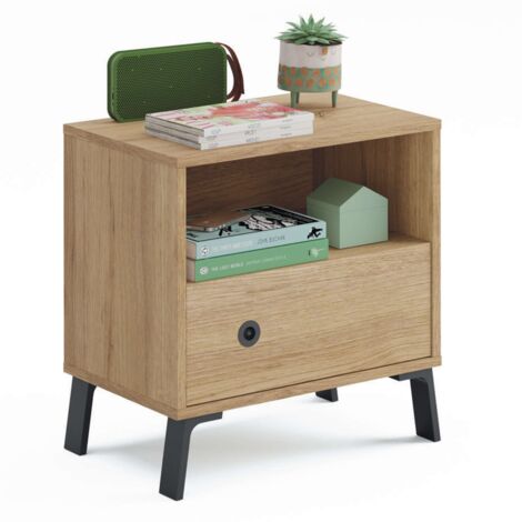 Table de chevet Clim style industriel en chêne doré 50x35 cm pour chambre