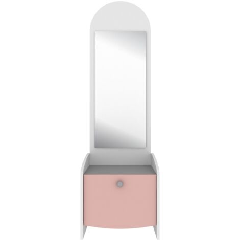 TABLE DE CHEVET-COIFFEUSE AVEC MIROIR BLANC, ROSE ET GRIS RINGO