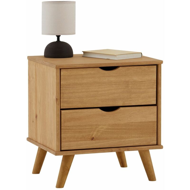 Table de chevet colima en pin massif avec 2 tiroirs coloris naturel