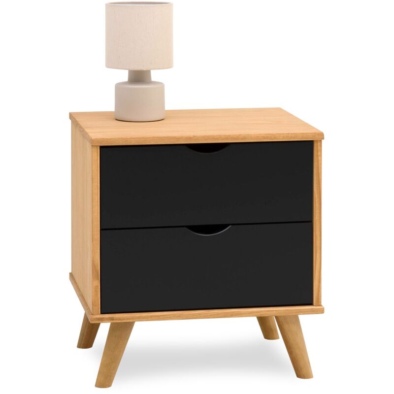 Idimex - Table de chevet colima 2 tiroirs, en pin massif - Noir