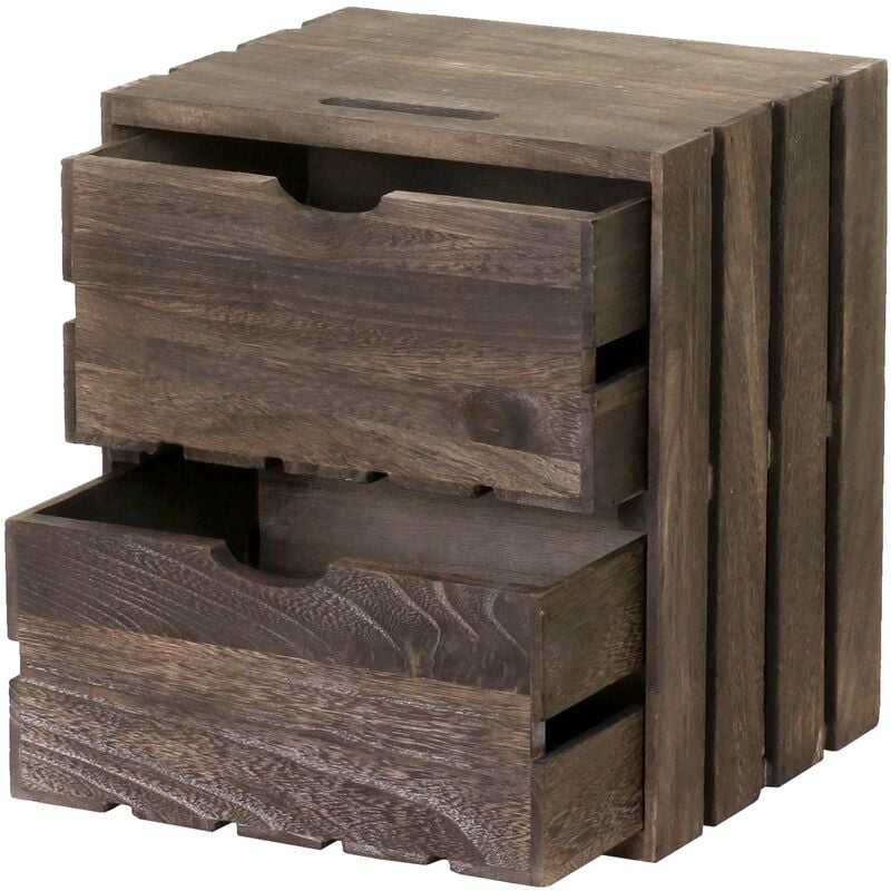 table de chevet commode de rangement en bois style vintage 2 tiroirs 36x32x26cm marron