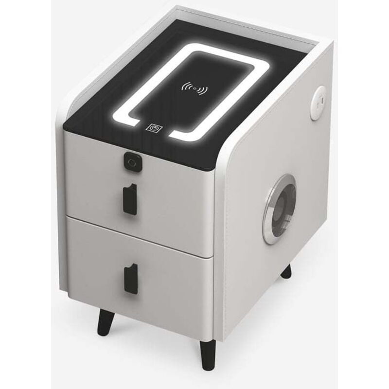 Table de chevet connectée blanche avec LED et recharge sans fil Tainy