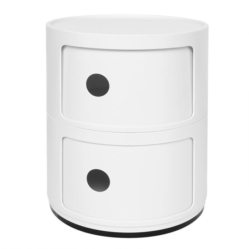 Ymyny – Table de chevet cylindrique légère avec 2 tiroirs – Plastique ABS blanc – Compacte pour chambre et salon – Facile à assembler et nettoyer