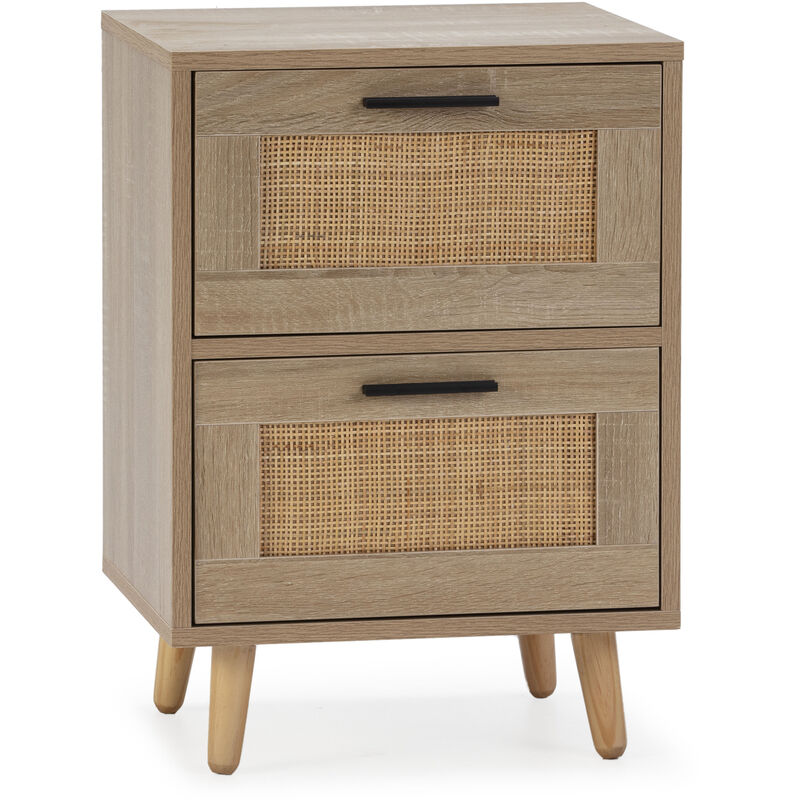 Vs Venta-stock - Table de chevet Dalia 2 tiroirs couleur chêne, 40 x 34 x 57 cm