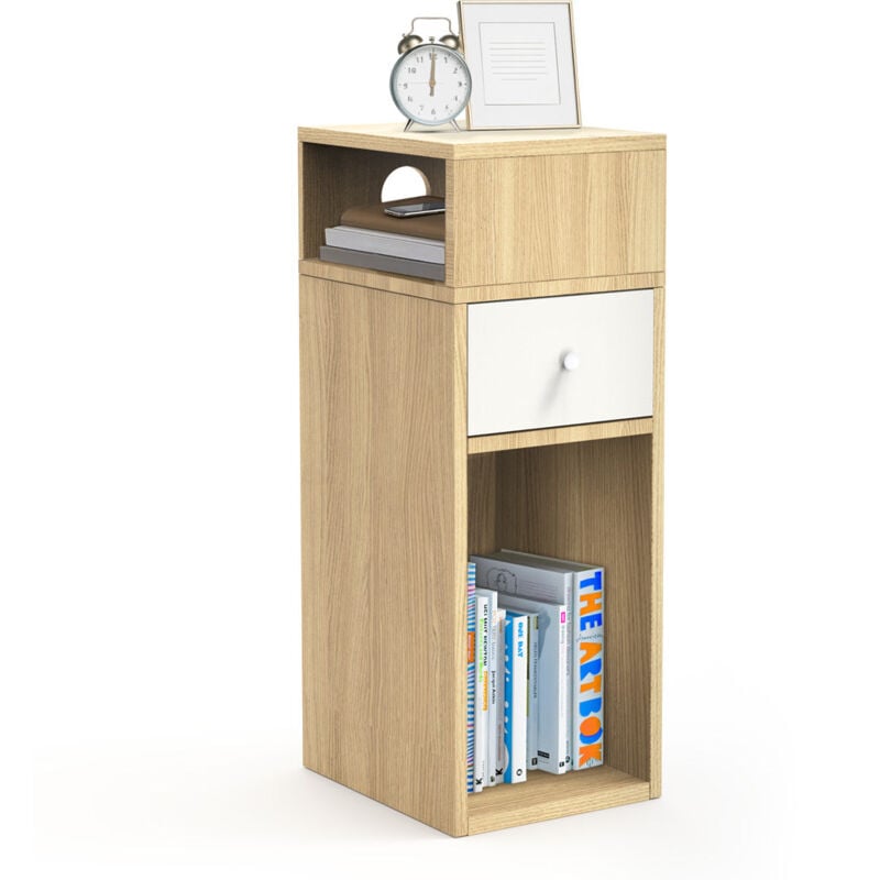 Table de chevet d'appoint avec tiroir et compartiment 25x30x66cm naturel