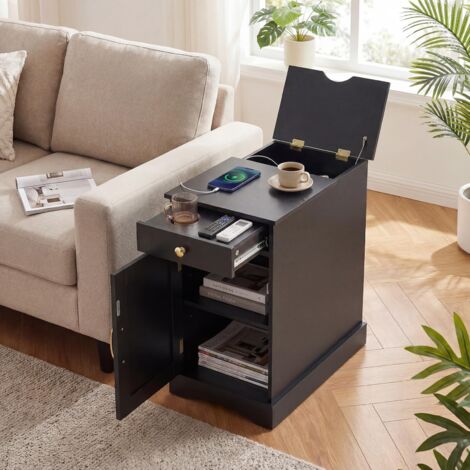 table de chevet de lit table de nuit dappoint pour adulte bout de canapé en bois blanche connectée petite etroite avec prise intégrée plateau de tas