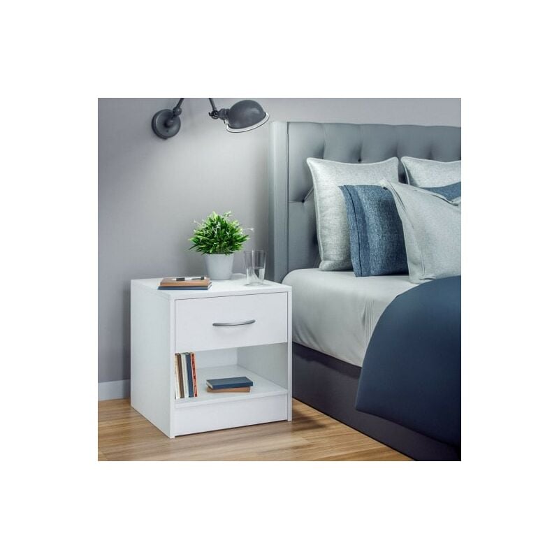 Table de chevet (de nuit) 1 Tiroir et 1 espace large Blanc 40 x 50 x 35 cm