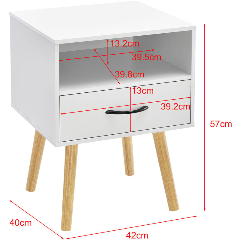 [en.casa] - table de chevet avec tiroir et compartiment pour salle de chambre 57x42x40 cm dans diverses couleurs couleur : blanc