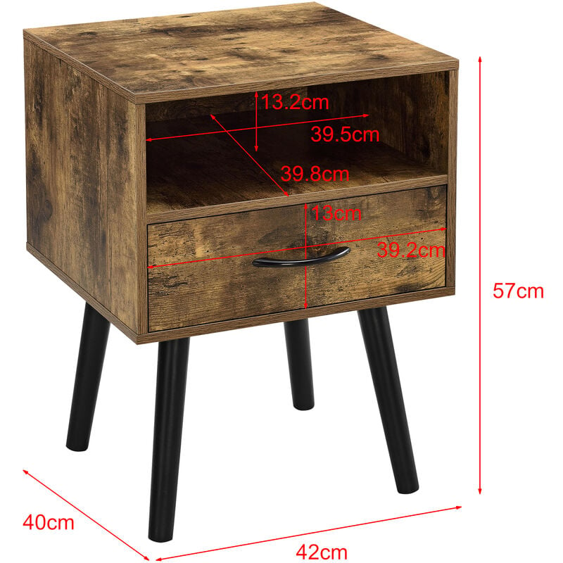 table de chevet avec tiroir et compartiment pour salle de chambre 57x42x40 cm dans diverses couleurs couleur : bois sombre