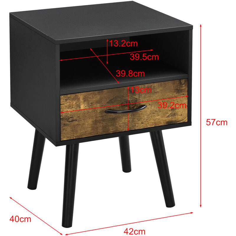 table de chevet avec tiroir et compartiment pour salle de chambre 57x42x40 cm dans diverses couleurs couleur : black / dark wood
