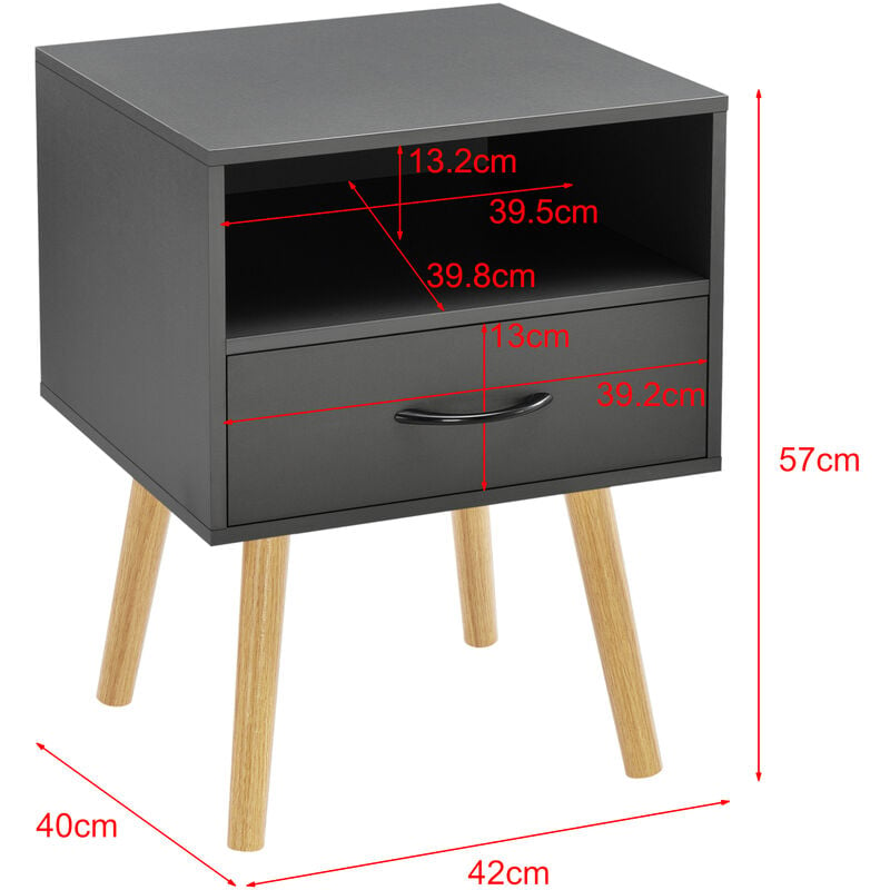 [en.casa] - table de chevet avec tiroir et compartiment pour salle de chambre 57x42x40 cm dans diverses couleurs couleur : gris foncé